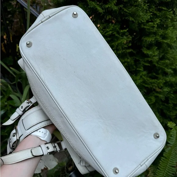 Coach Hampton White Leather Stripe Buckle Double Handle Satchel Shoulder Bag - Picture 6 of 9